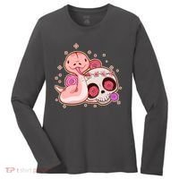 Funny Cute Snake and Flower Skull Women's Long Sleeve Shirt thumb 0