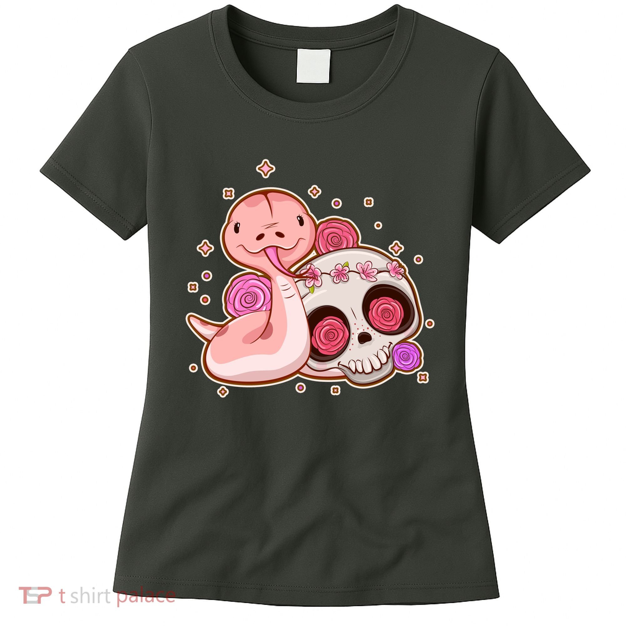 Funny Cute Snake and Flower Skull Women's T-Shirt