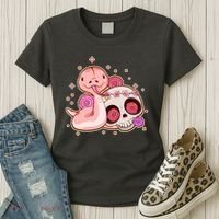 Funny Cute Snake and Flower Skull Women's T-Shirt thumb 3