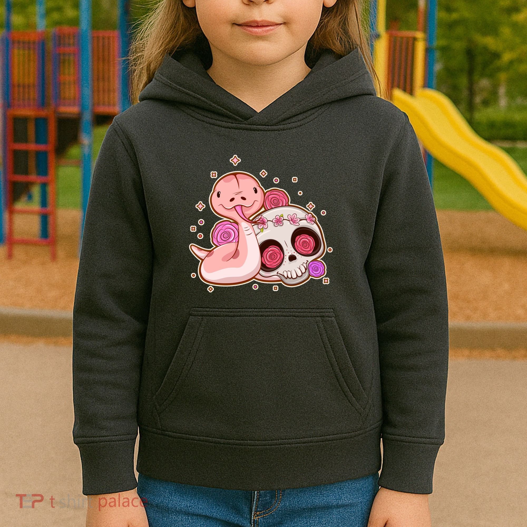 Funny Cute Snake and Flower Skull Kids Hoodie