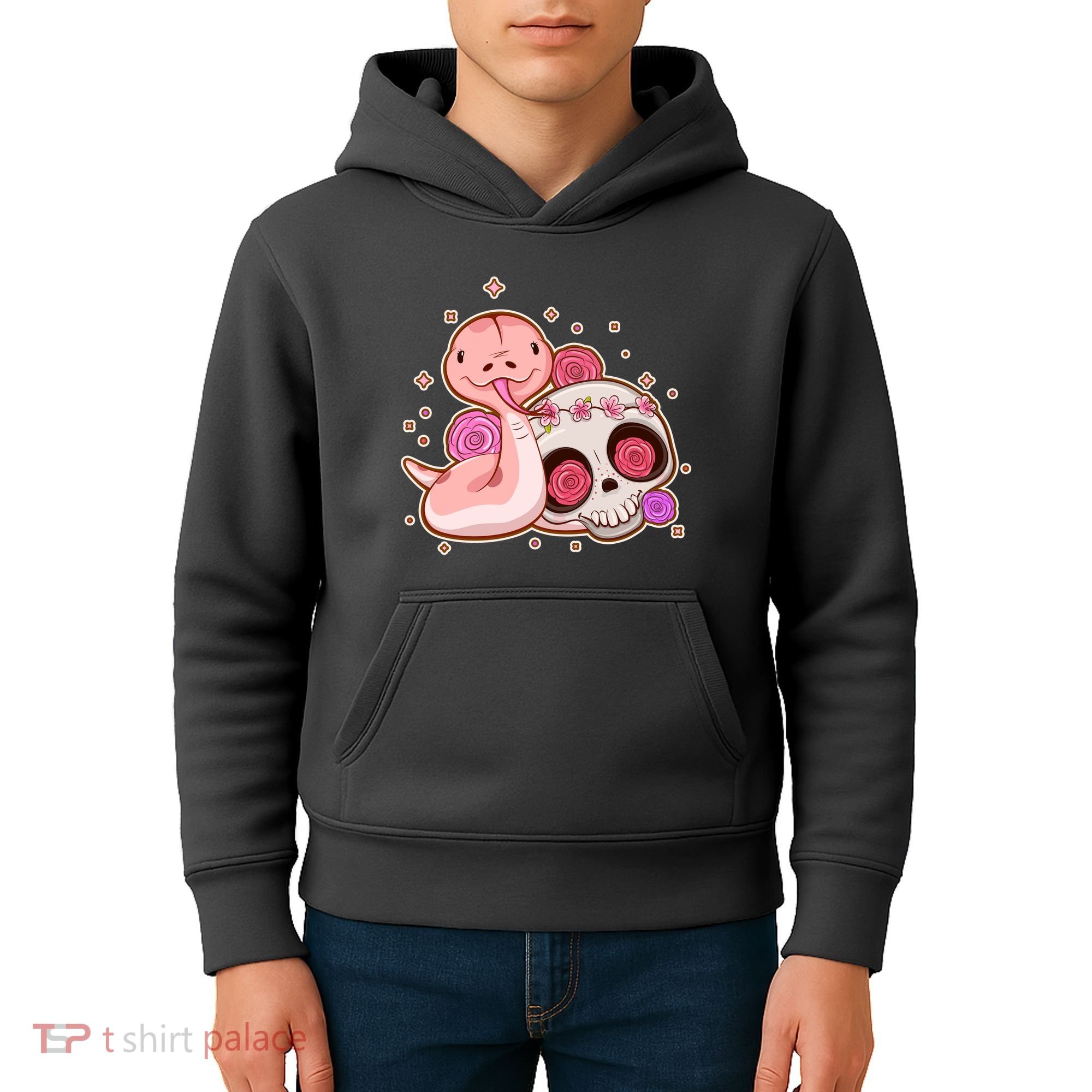 Funny Cute Snake and Flower Skull Kids Hoodie