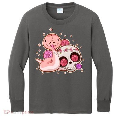 Funny Cute Snake and Flower Skull Kids Long Sleeve Shirt