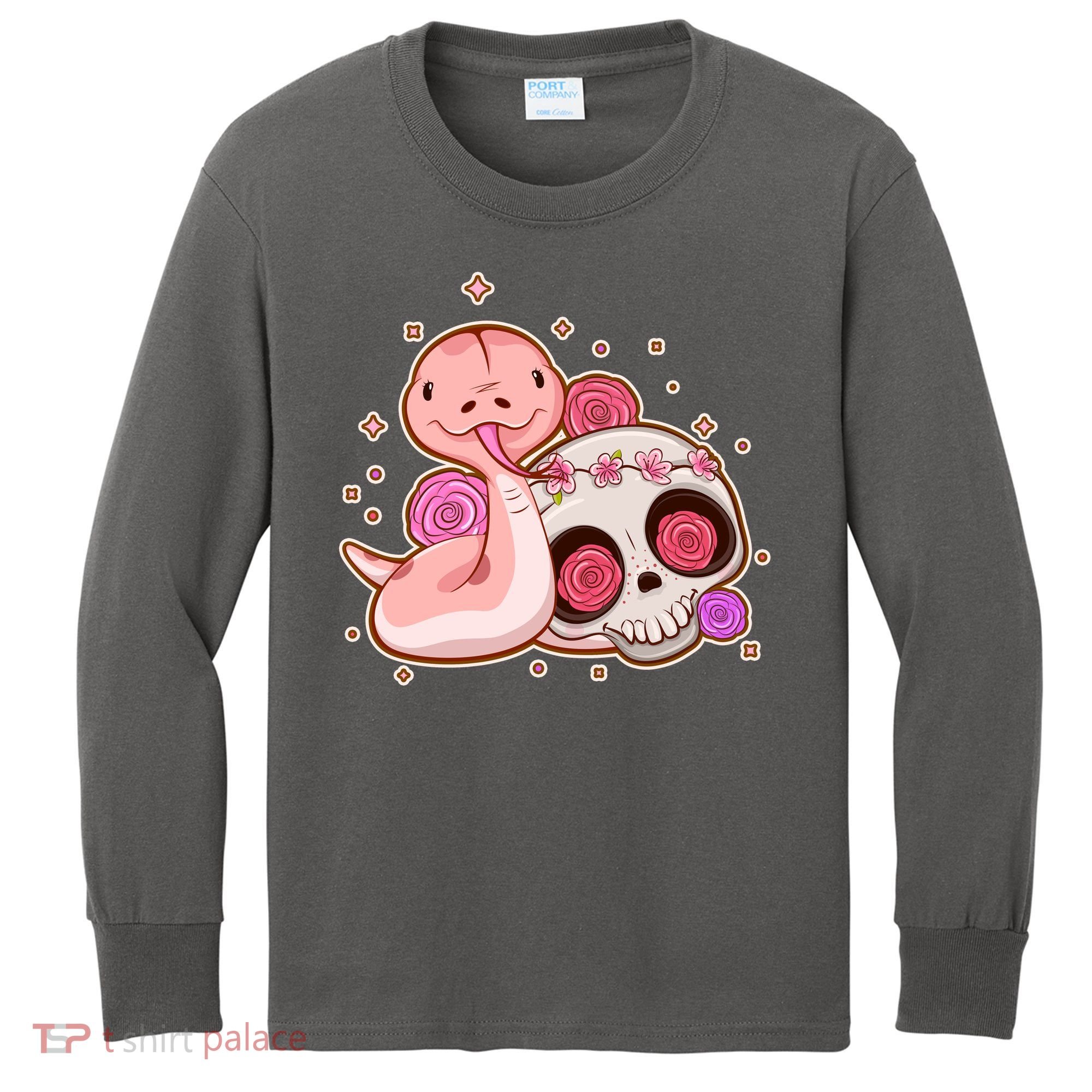 Funny Cute Snake and Flower Skull Kids Long Sleeve Shirt