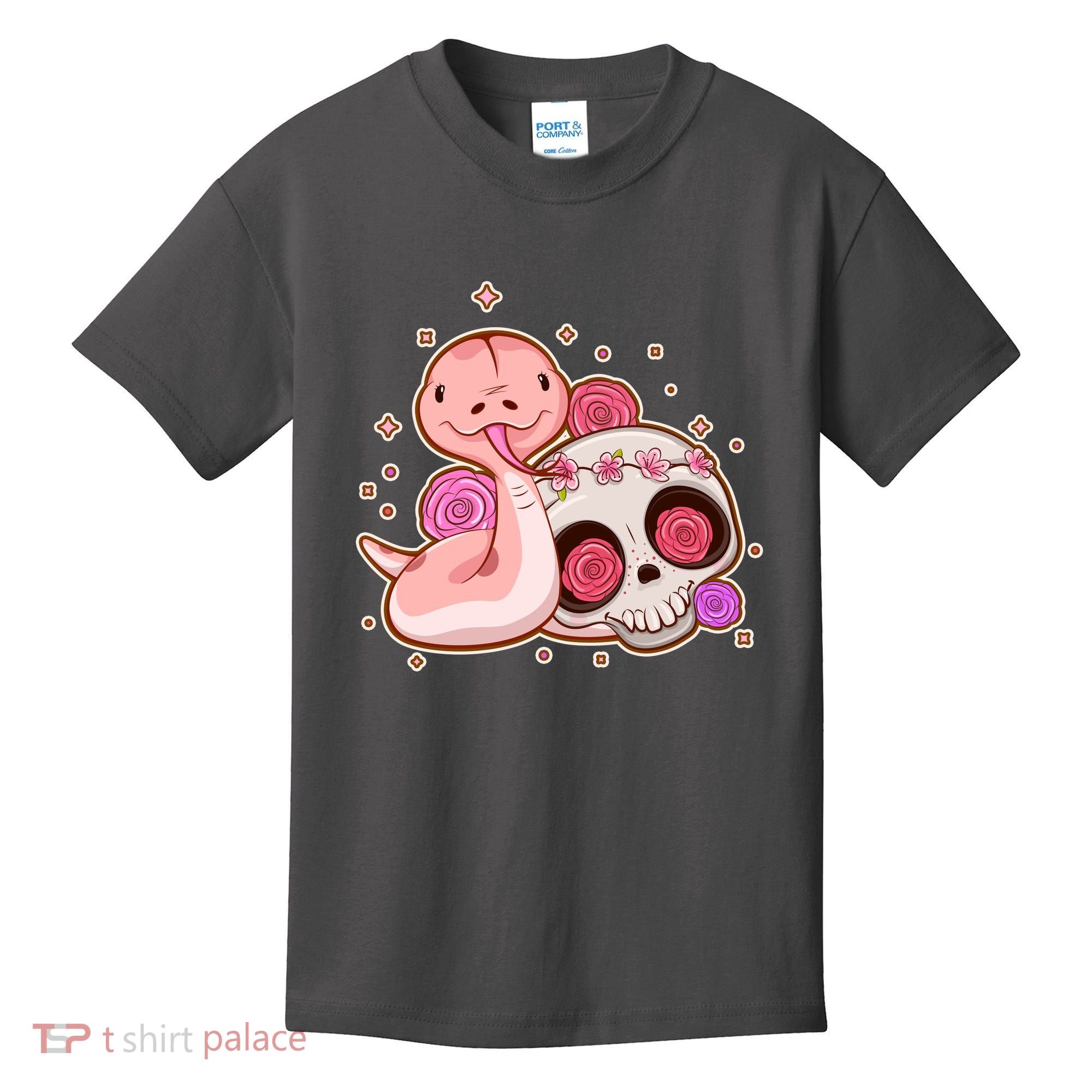 Funny Cute Snake and Flower Skull Kids T-Shirt