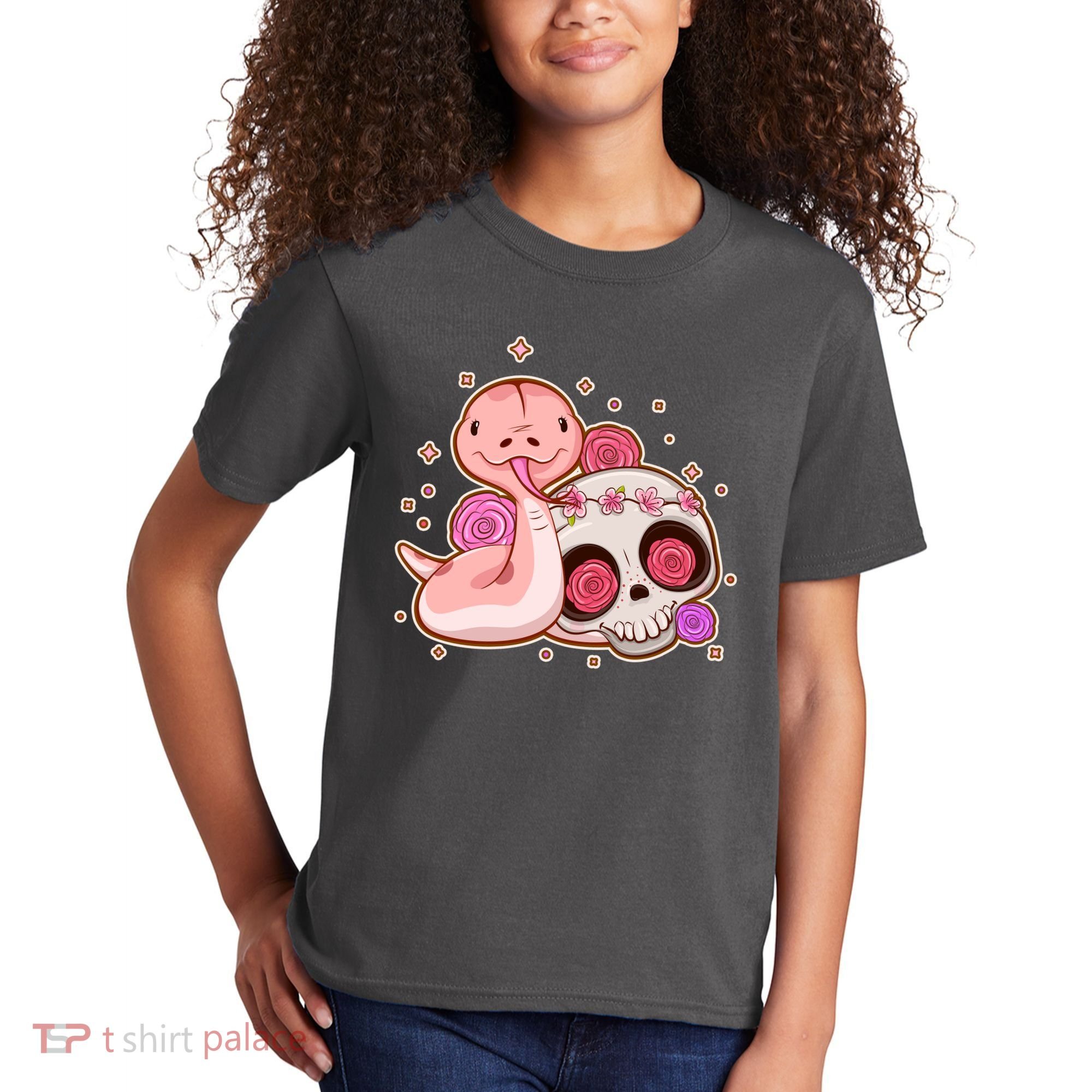 Funny Cute Snake and Flower Skull Kids T-Shirt