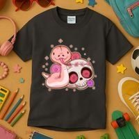 Funny Cute Snake and Flower Skull Kids T-Shirt thumb 3