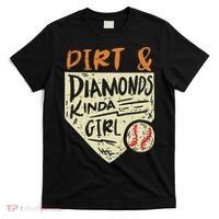 Fun Cute Softball Baseball Dirt & Diamonds Kinda Girl T-Shirt thumb 0