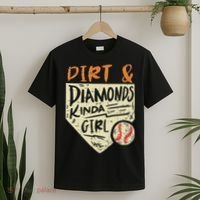 Fun Cute Softball Baseball Dirt & Diamonds Kinda Girl T-Shirt thumb 2