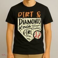 Fun Cute Softball Baseball Dirt & Diamonds Kinda Girl T-Shirt thumb 3