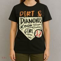 Fun Cute Softball Baseball Dirt & Diamonds Kinda Girl T-Shirt thumb 4