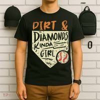 Fun Cute Softball Baseball Dirt & Diamonds Kinda Girl T-Shirt thumb 6