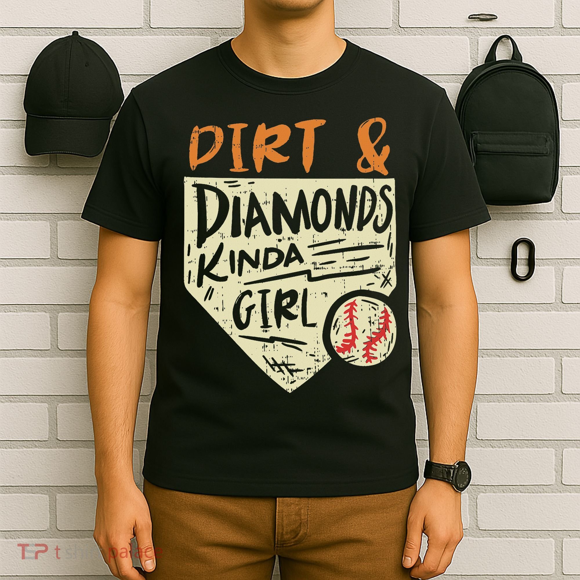 Fun Cute Softball Baseball Dirt & Diamonds Kinda Girl T-Shirt