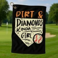 Fun Cute Softball Baseball Dirt & Diamonds Kinda Girl Golf Towel thumb 1