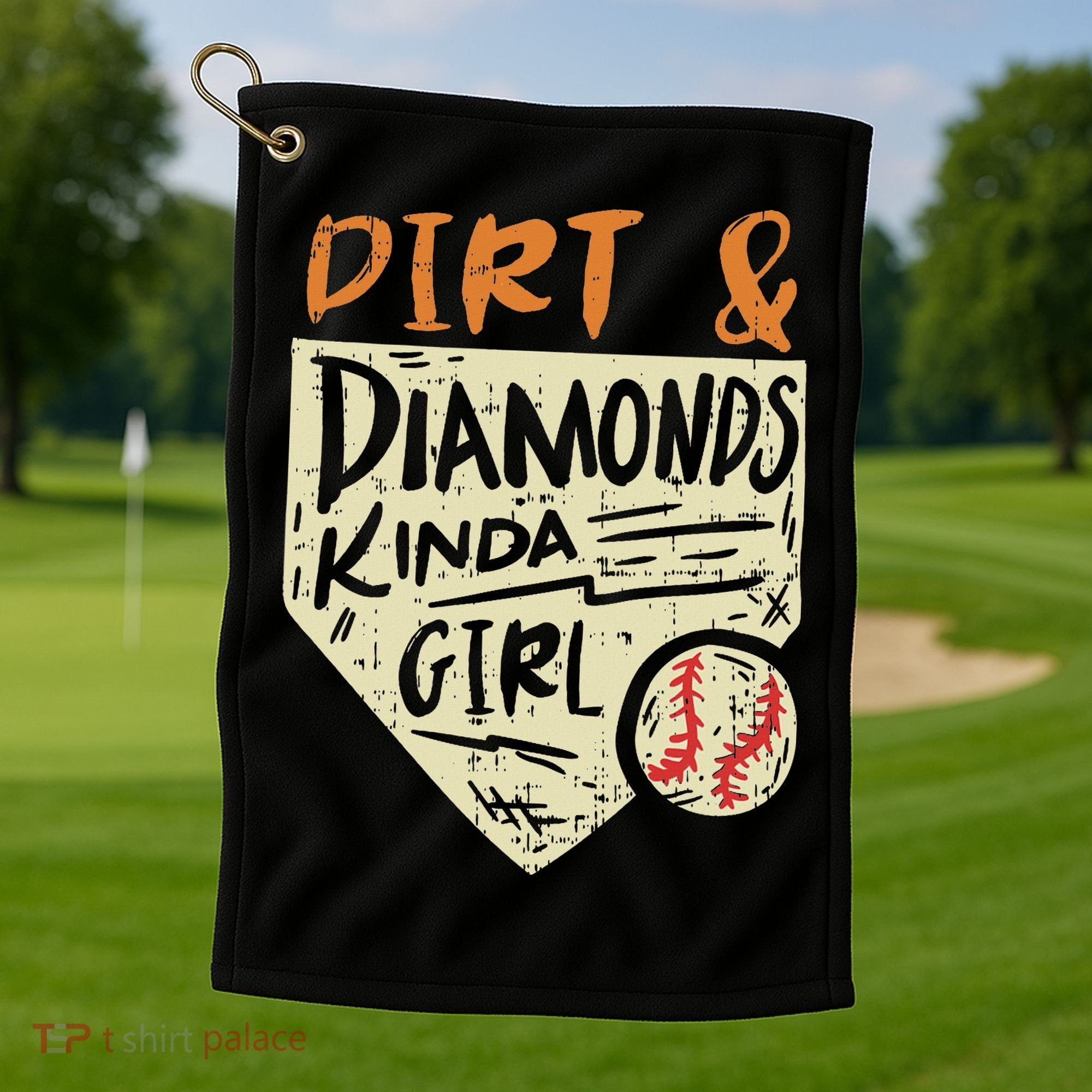 Fun Cute Softball Baseball Dirt & Diamonds Kinda Girl Golf Towel