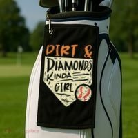 Fun Cute Softball Baseball Dirt & Diamonds Kinda Girl Golf Towel thumb 2