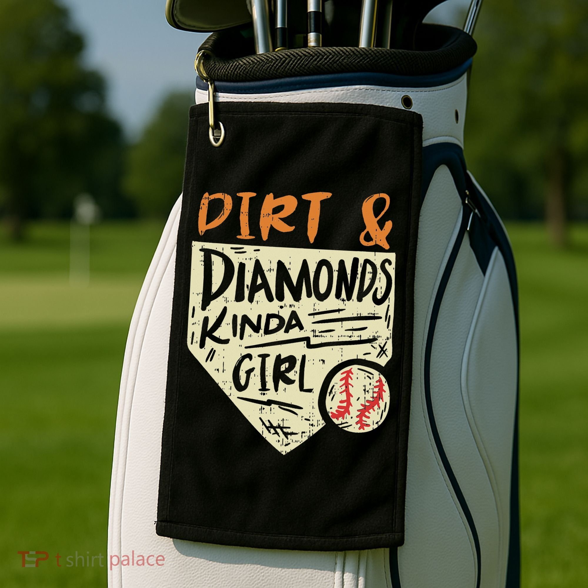 Fun Cute Softball Baseball Dirt & Diamonds Kinda Girl Golf Towel