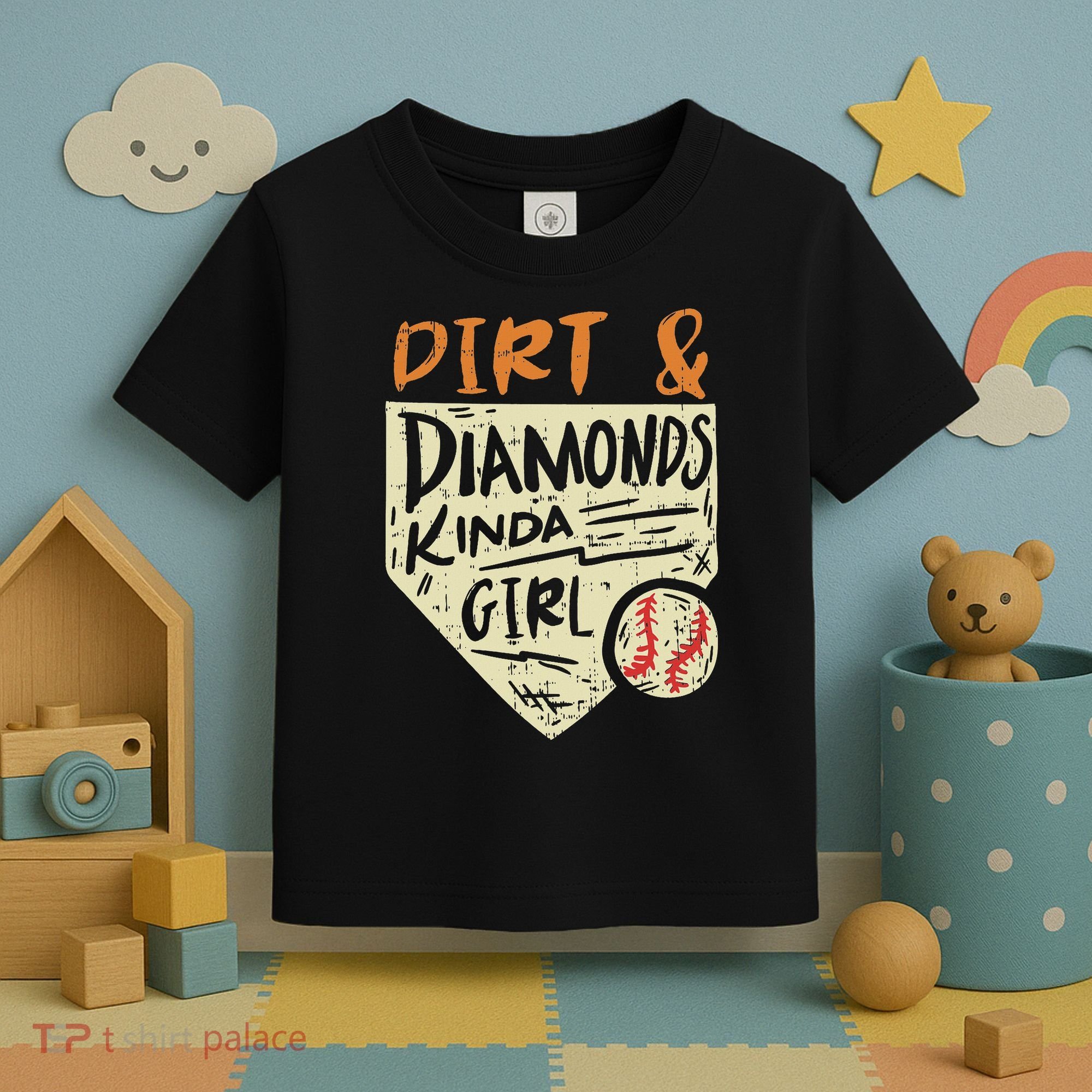 Fun Cute Softball Baseball Dirt & Diamonds Kinda Girl Toddler T-Shirt