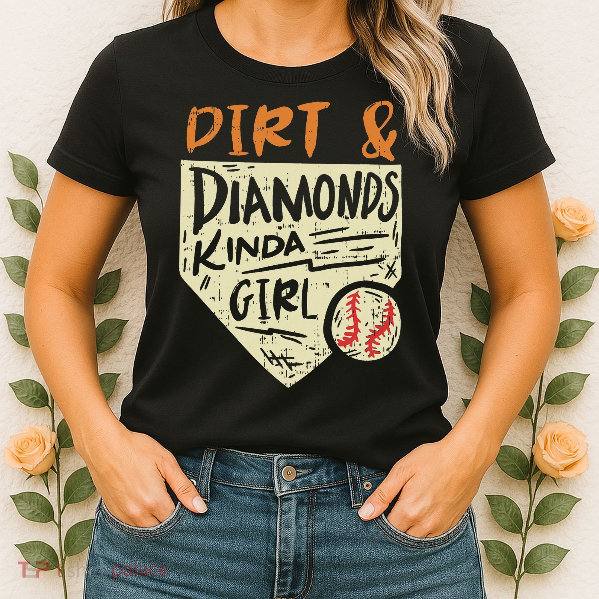 Fun Cute Softball Baseball Dirt & Diamonds Kinda Girl Women's T-Shirt
