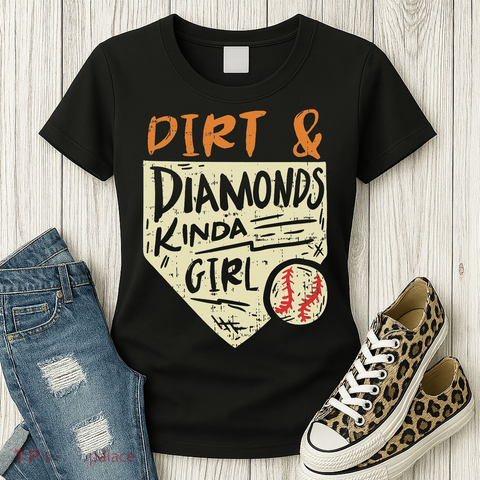 Fun Cute Softball Baseball Dirt & Diamonds Kinda Girl Women's T-Shirt