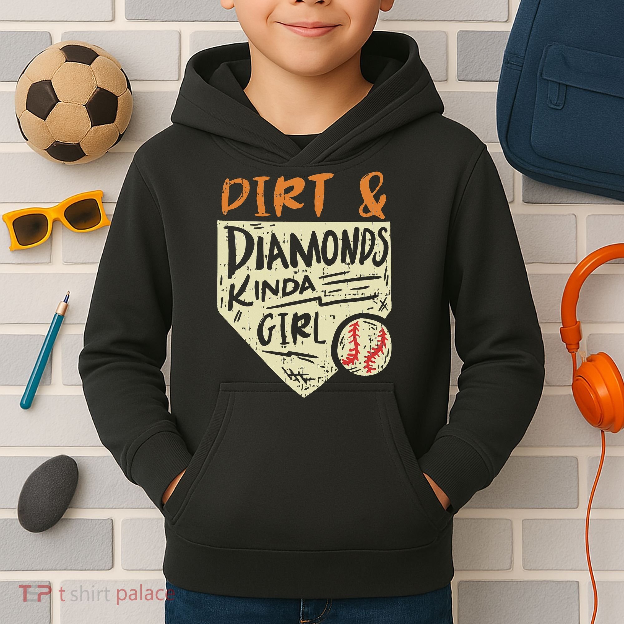 Fun Cute Softball Baseball Dirt & Diamonds Kinda Girl Kids Hoodie