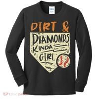 Fun Cute Softball Baseball Dirt & Diamonds Kinda Girl Kids Long Sleeve Shirt thumb 0