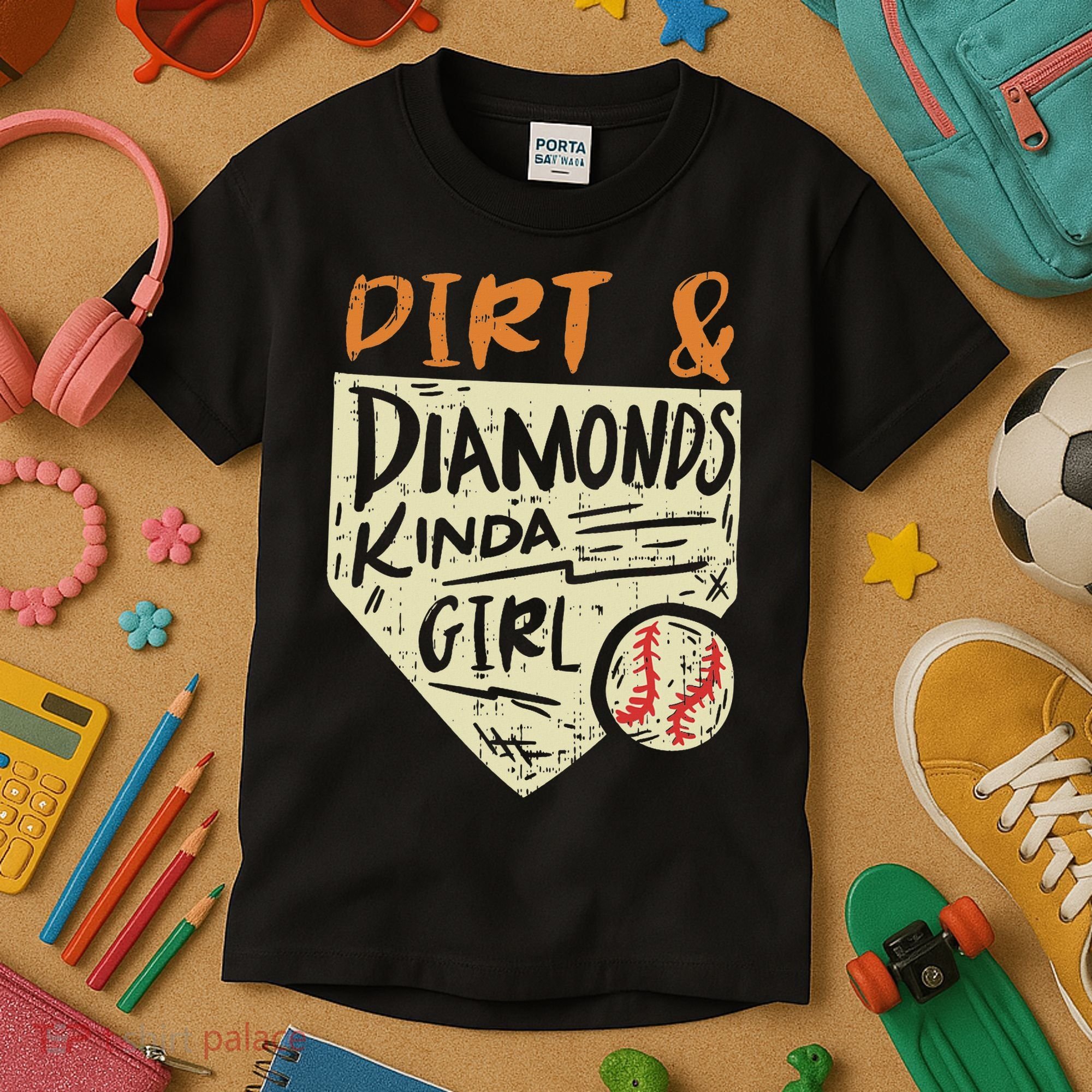 Fun Cute Softball Baseball Dirt & Diamonds Kinda Girl Kids T-Shirt