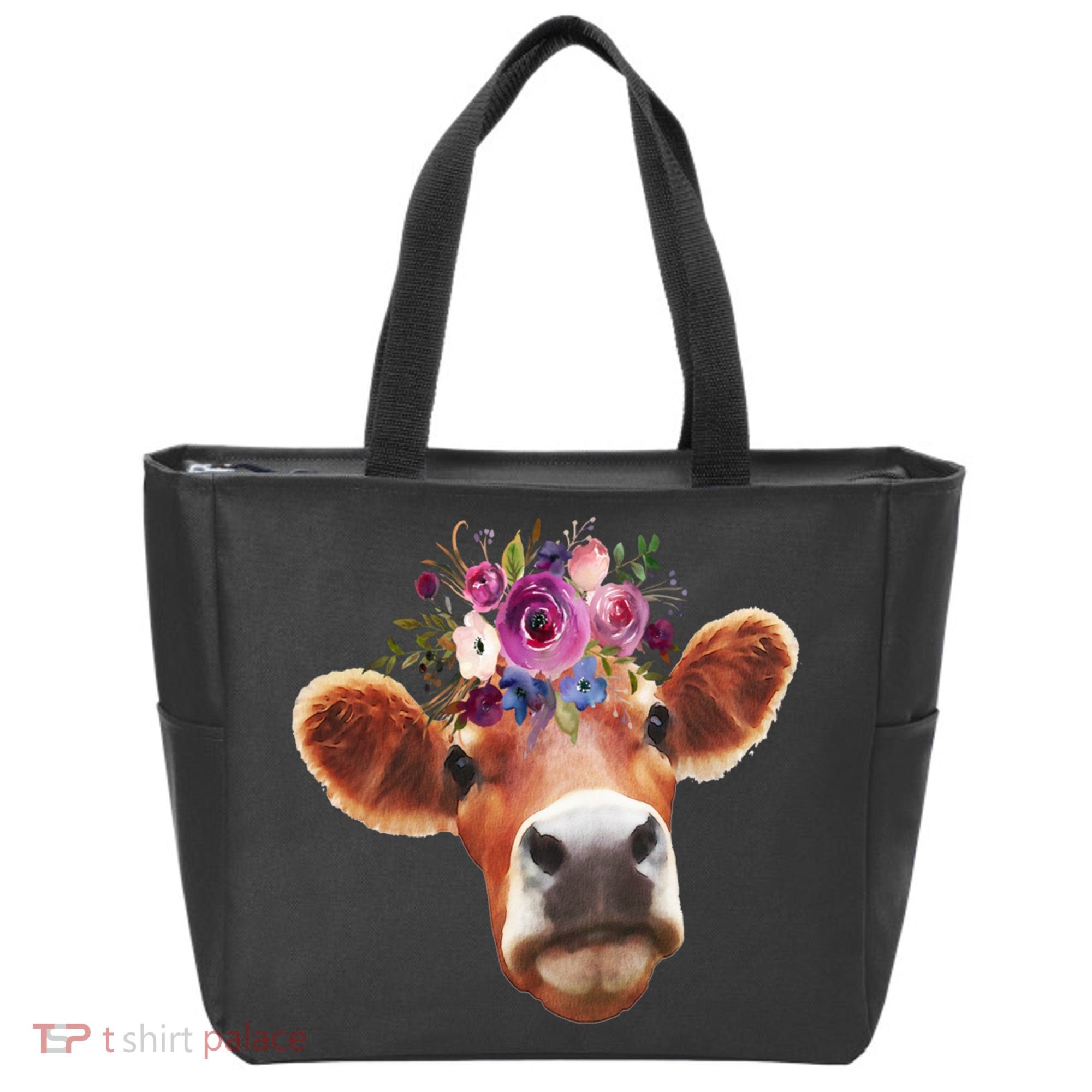 Floral Cow Spring Nature Tote Bag