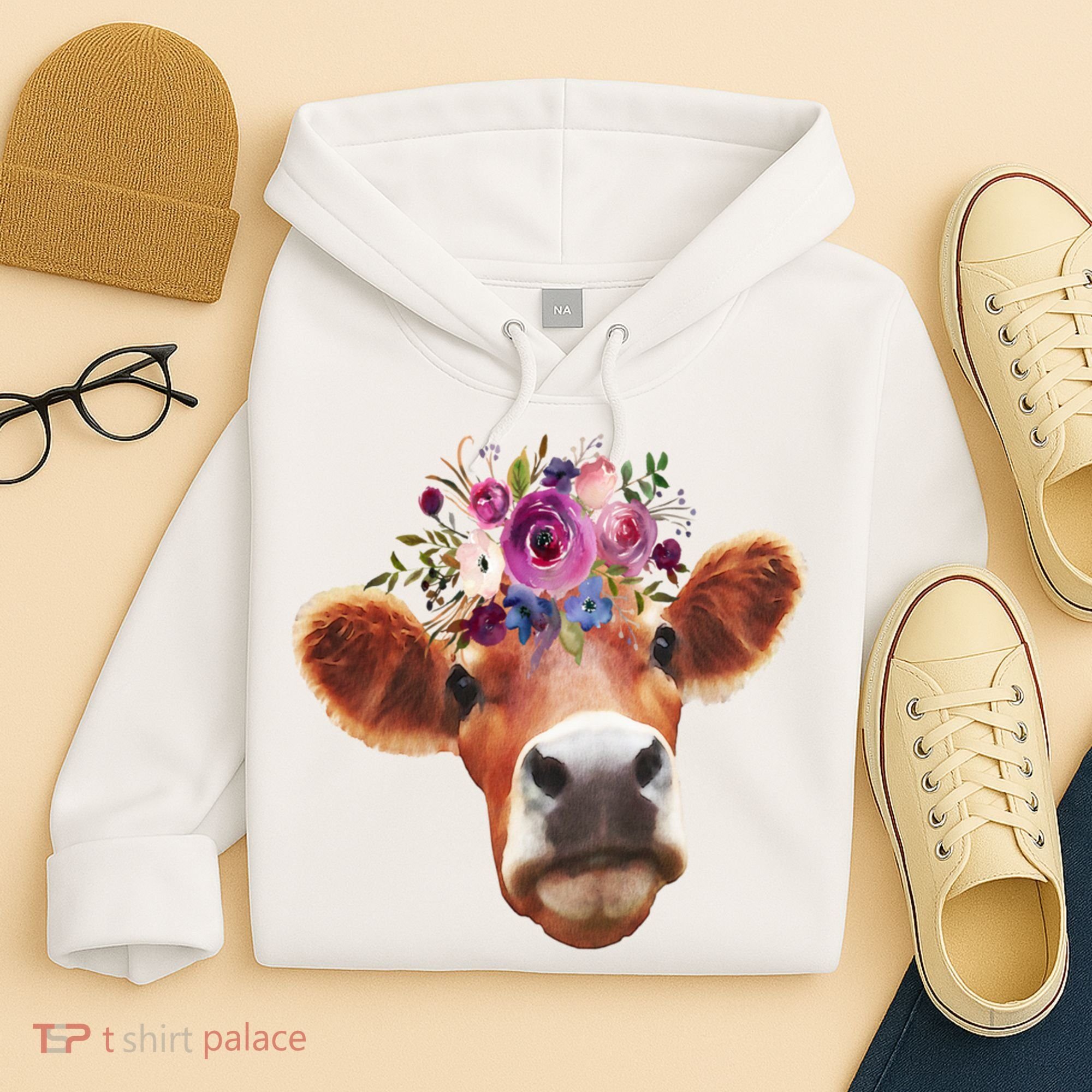 Floral Cow Spring Nature Hoodie