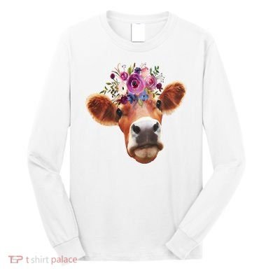 Floral Cow Spring Nature Long Sleeve Shirt