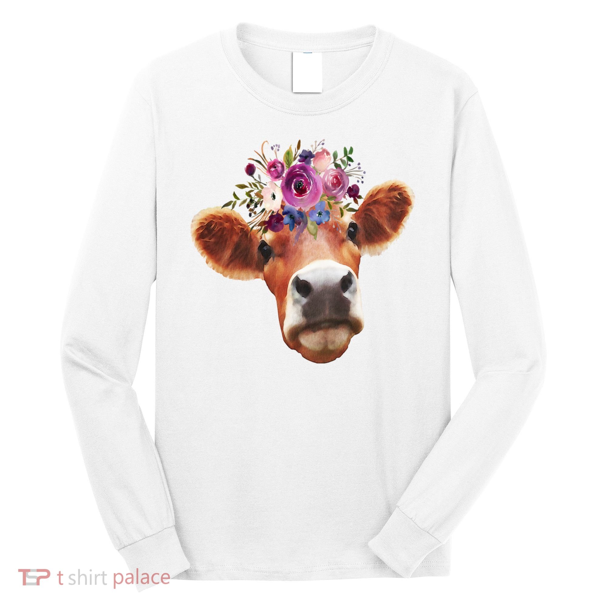 Floral Cow Spring Nature Long Sleeve Shirt