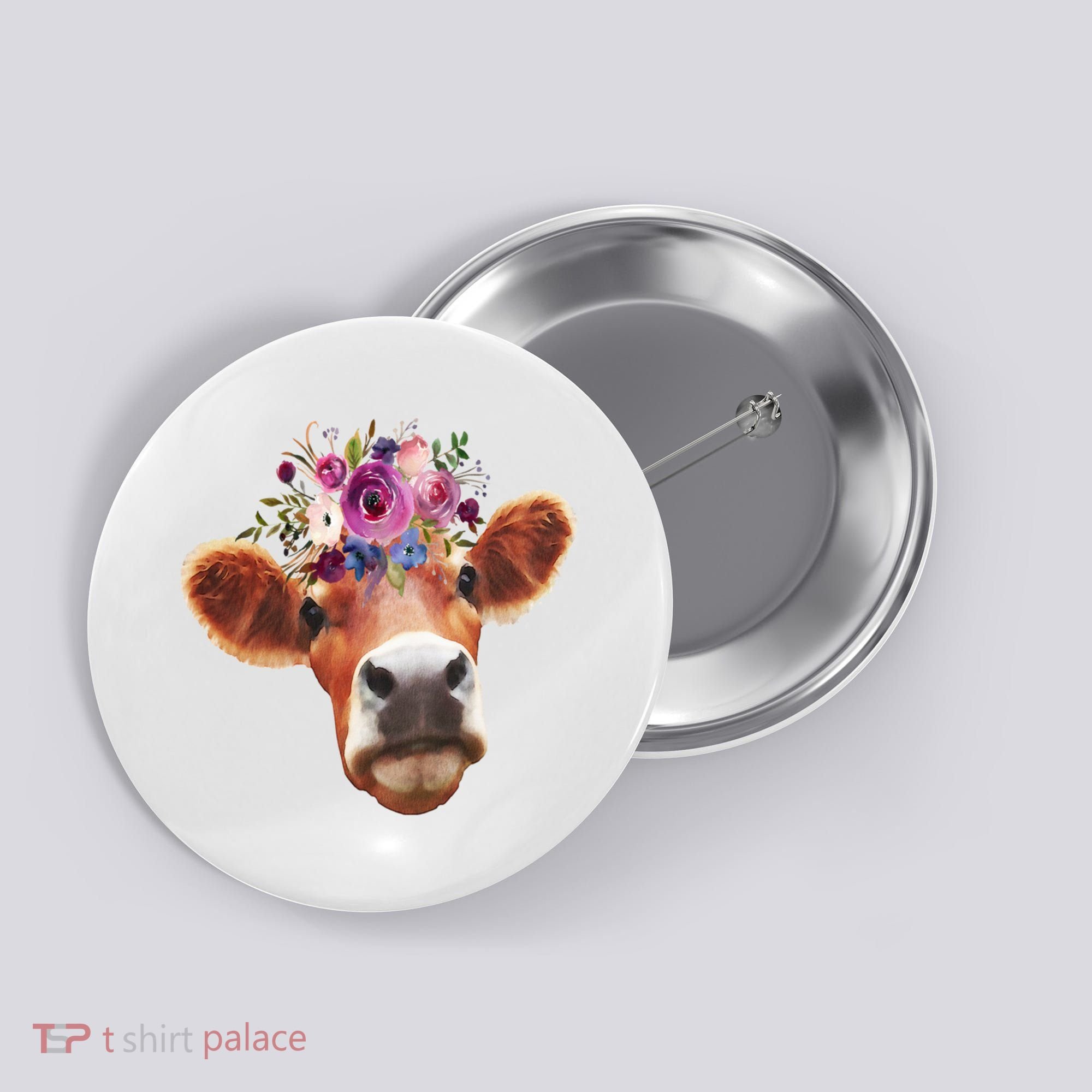Floral Cow Spring Nature Button