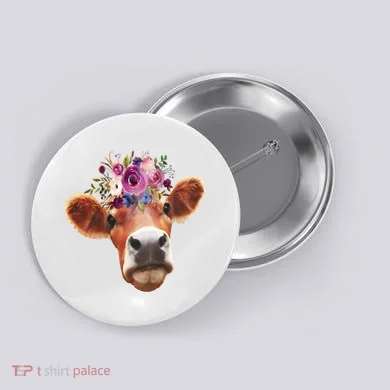Floral Cow Spring Nature Button