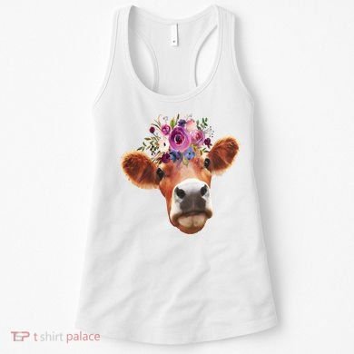 Floral Cow Spring Nature Women's Tank Top