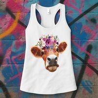 Floral Cow Spring Nature Women's Tank Top thumb 3