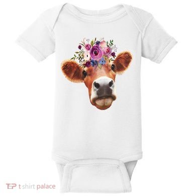 Floral Cow Spring Nature Baby Bodysuit
