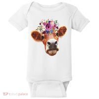 Floral Cow Spring Nature Baby Bodysuit thumb 0