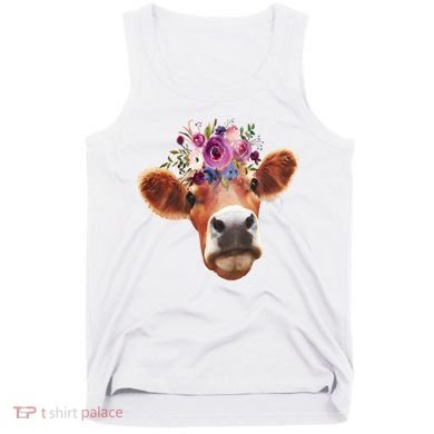Floral Cow Spring Nature Tank Top