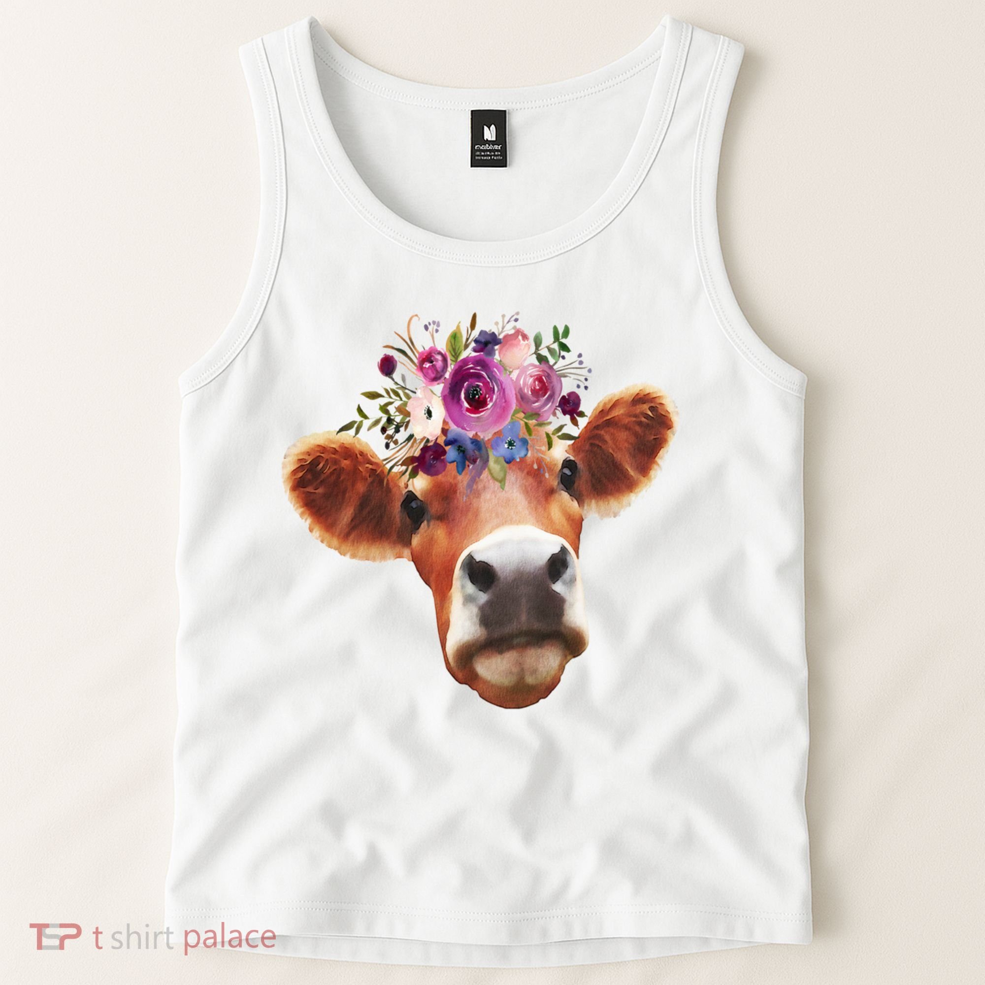Floral Cow Spring Nature Tank Top