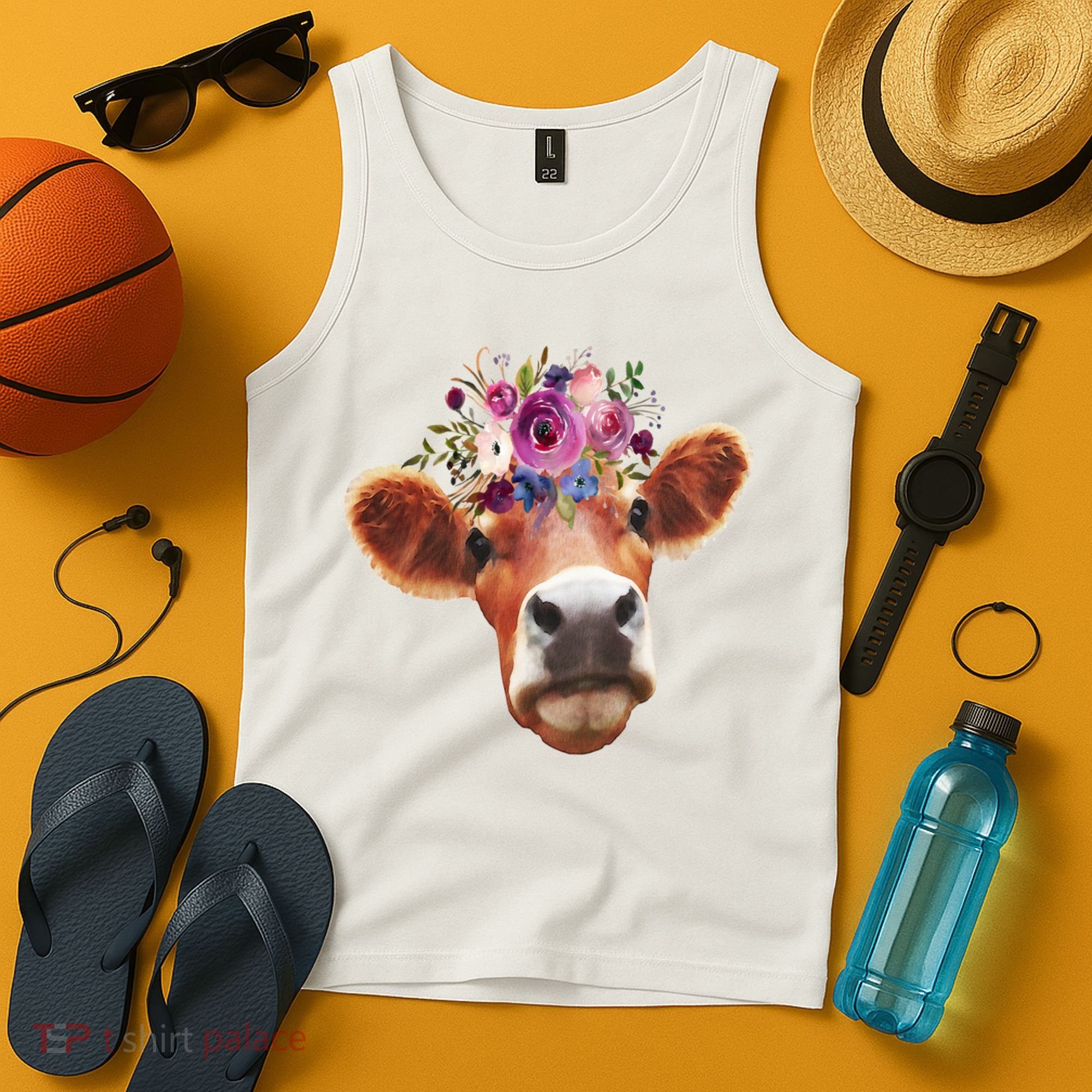 Floral Cow Spring Nature Tank Top