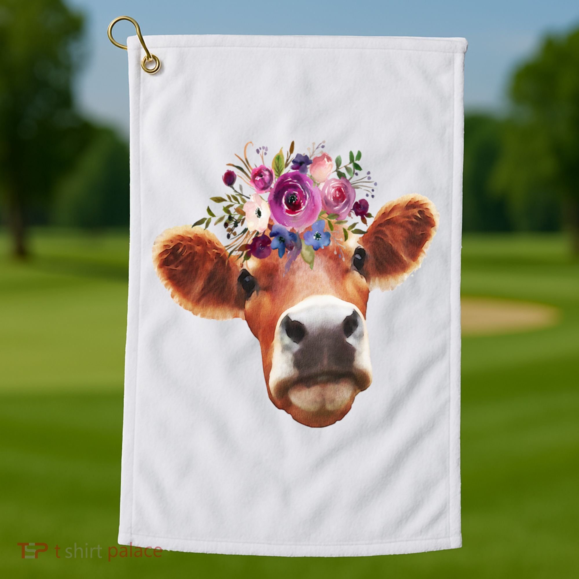 Floral Cow Spring Nature Golf Towel
