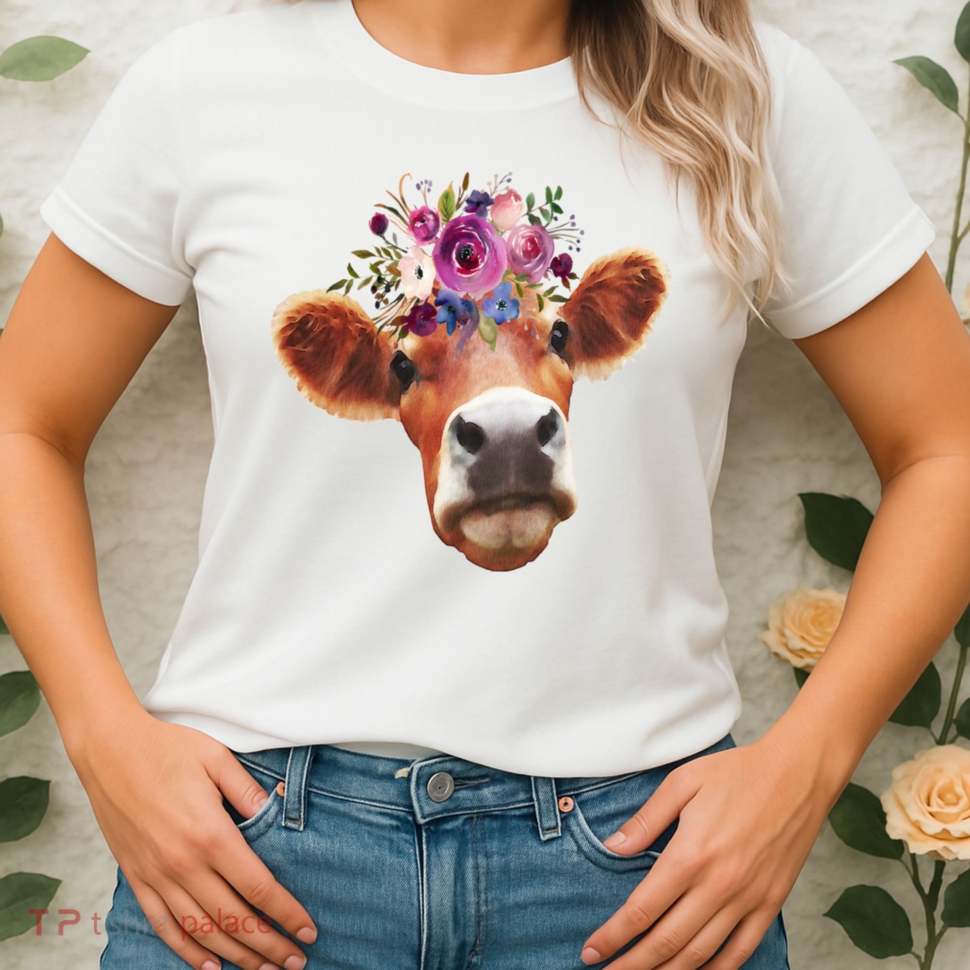 Floral Cow Spring Nature Women's T-Shirt