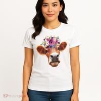 Floral Cow Spring Nature Women's T-Shirt thumb 4