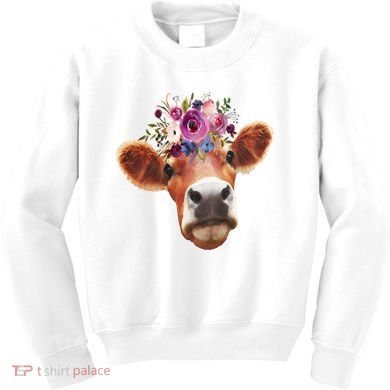 Floral Cow Spring Nature Kids Sweatshirt