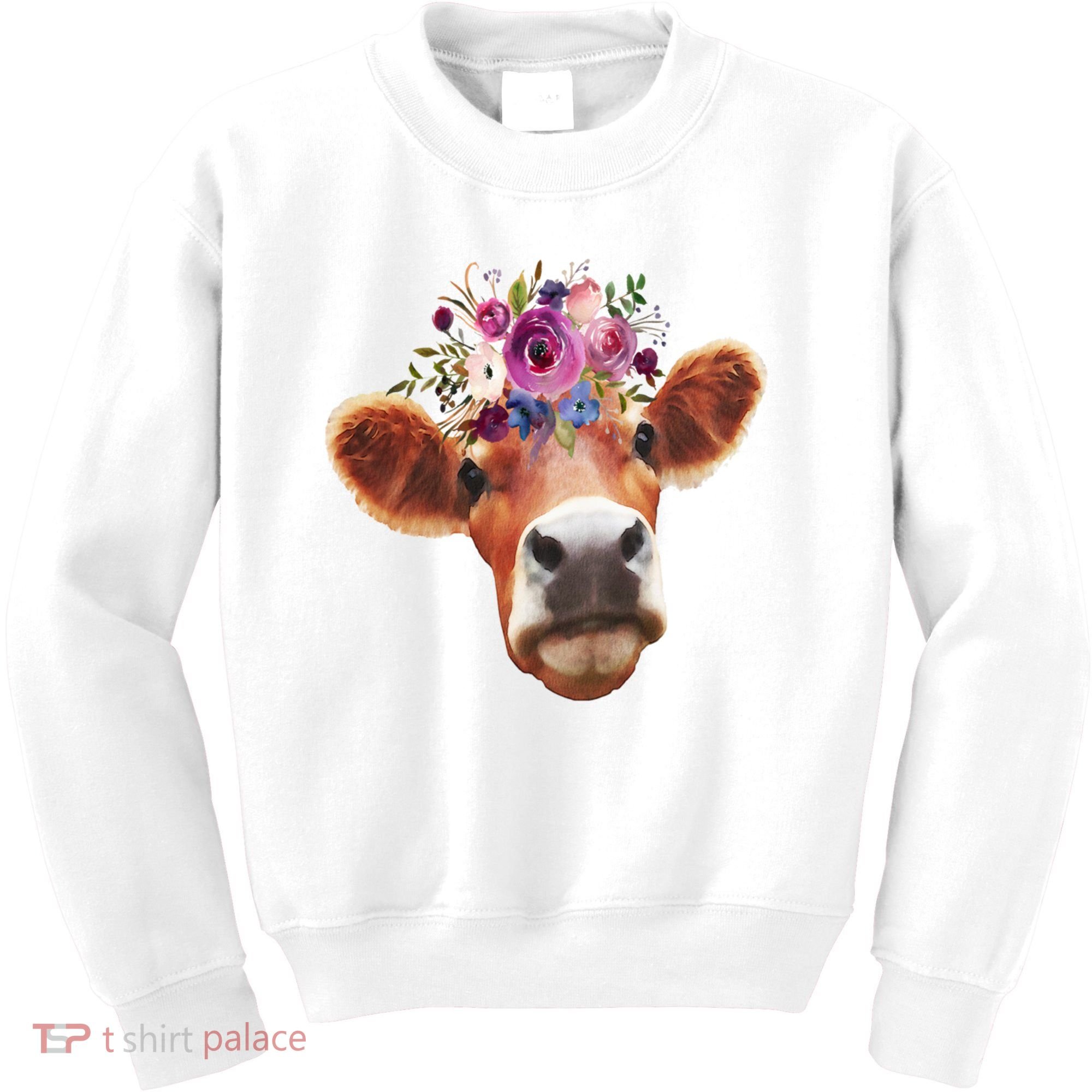 Floral Cow Spring Nature Kids Sweatshirt