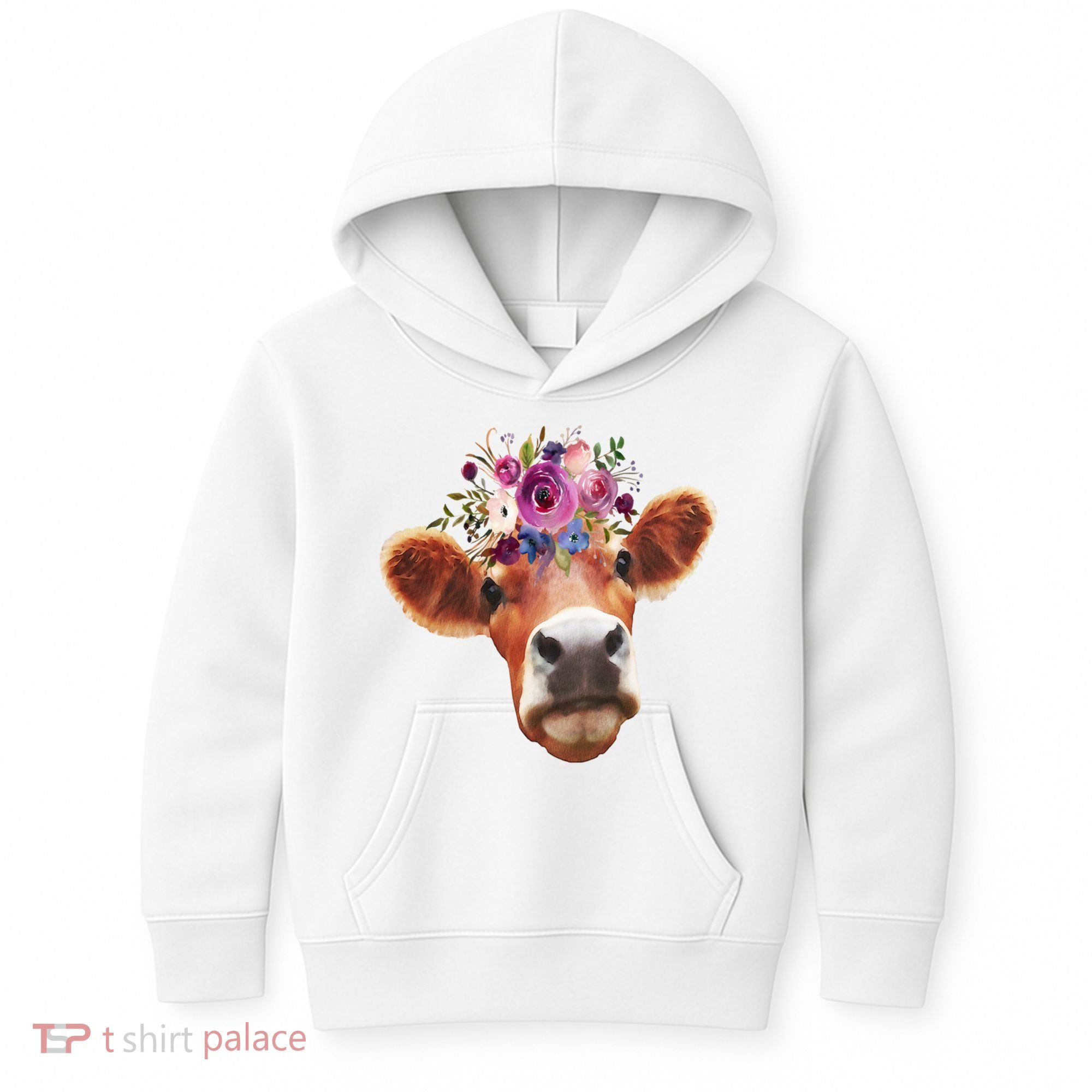 Floral Cow Spring Nature Kids Hoodie