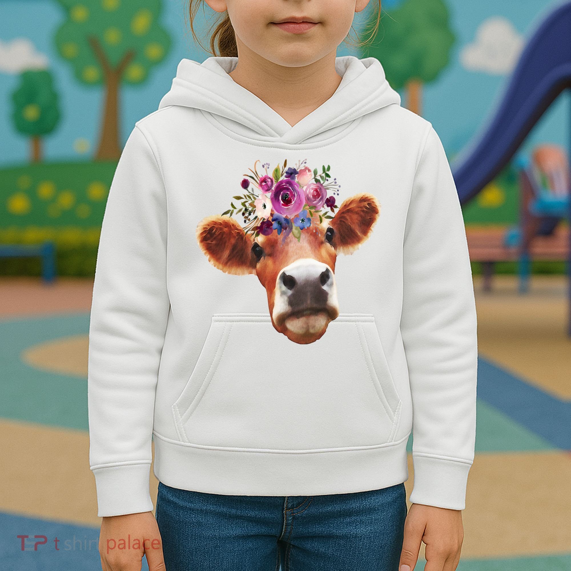 Floral Cow Spring Nature Kids Hoodie
