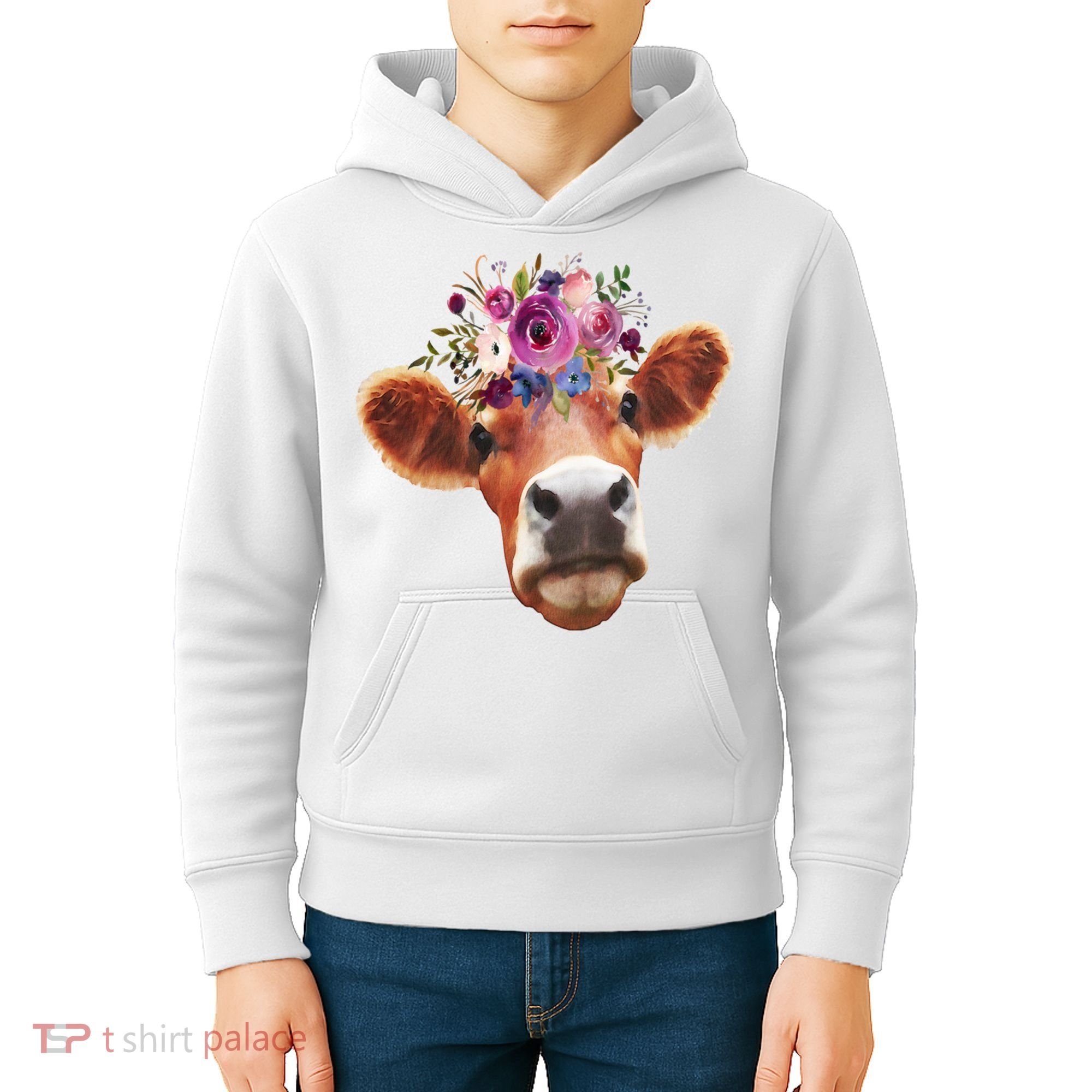 Floral Cow Spring Nature Kids Hoodie