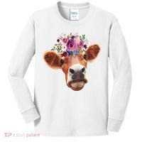 Floral Cow Spring Nature Kids Long Sleeve Shirt thumb 0