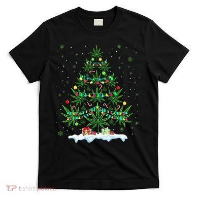 Festive Cannabis Tree Hilarious Xmas Decor for Marijuana Enthusiasts T-Shirt