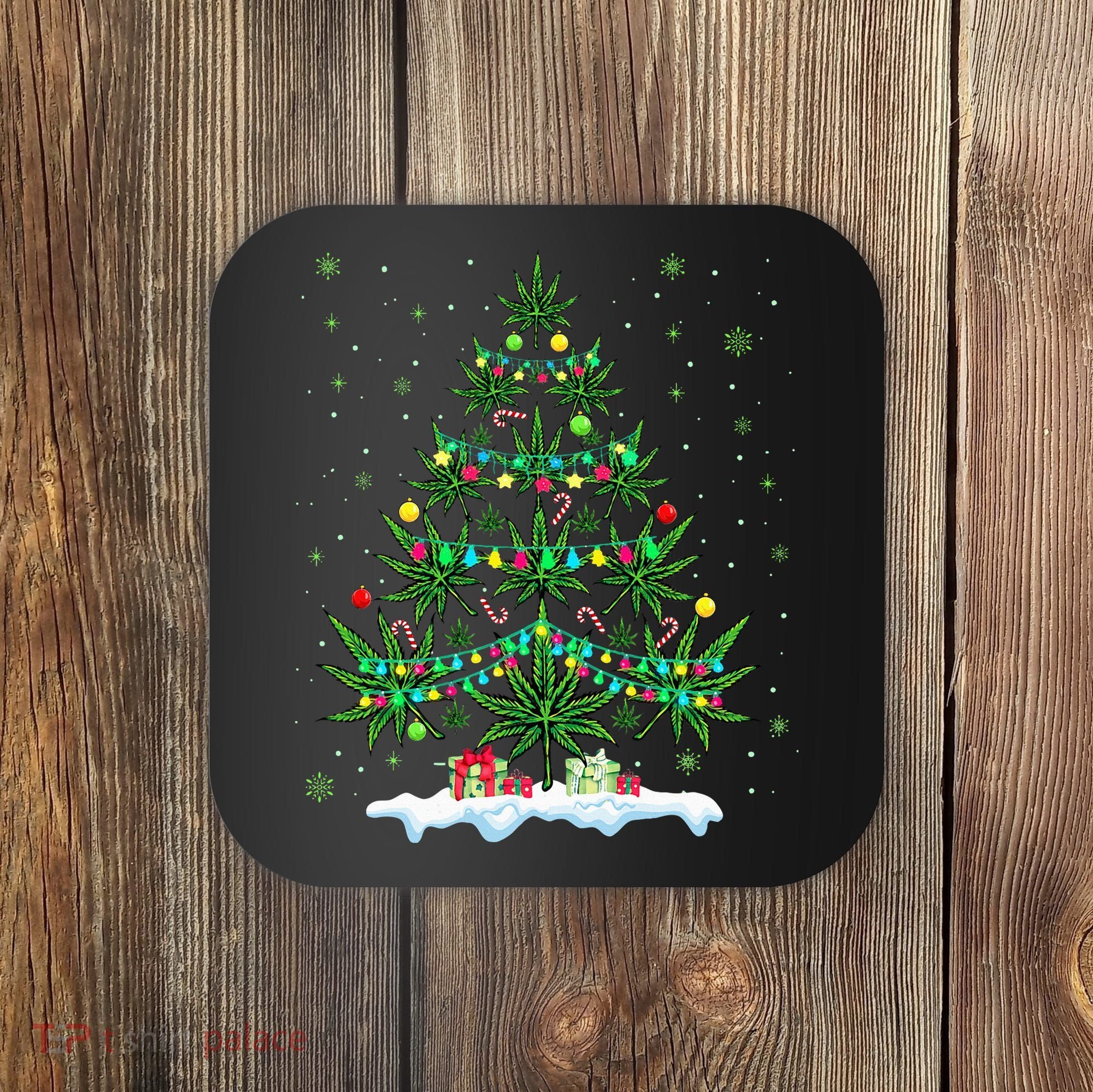 Festive Cannabis Tree Hilarious Xmas Decor for Marijuana Enthusiasts Coaster